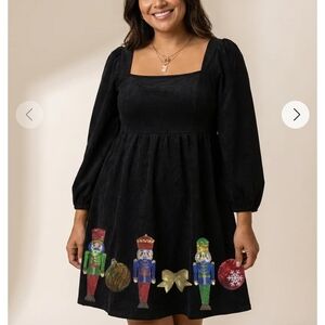 Black Faux Suede Nutcracker Sequin Holiday Dress